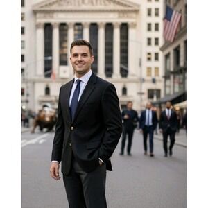 Jos A‎ Bank Black Wool Blazer Men's 48R Suit Jacket Gold Crested Button